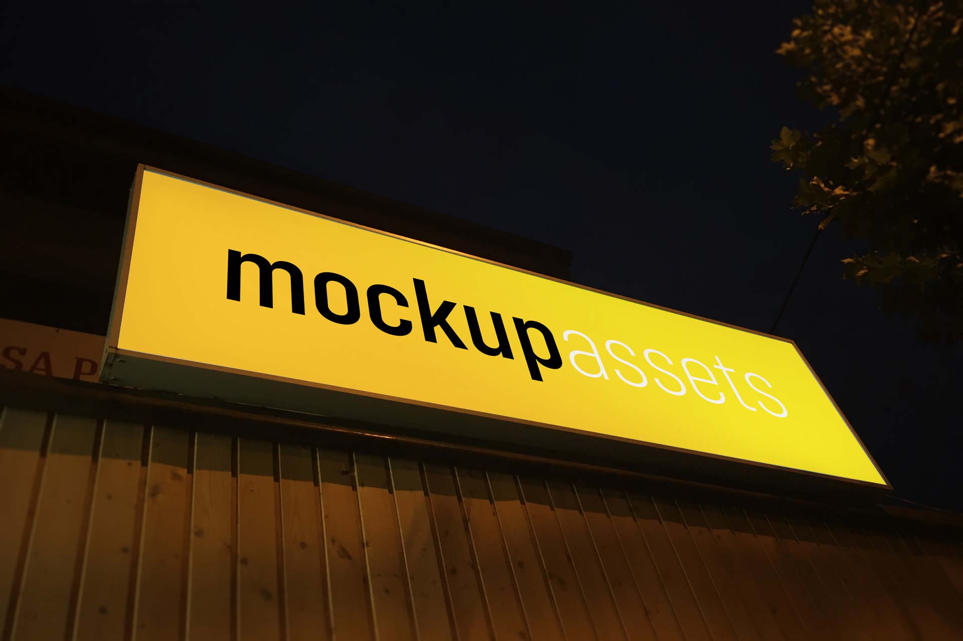 Rectangular Logo Signage Mockup in the Evening - With Background