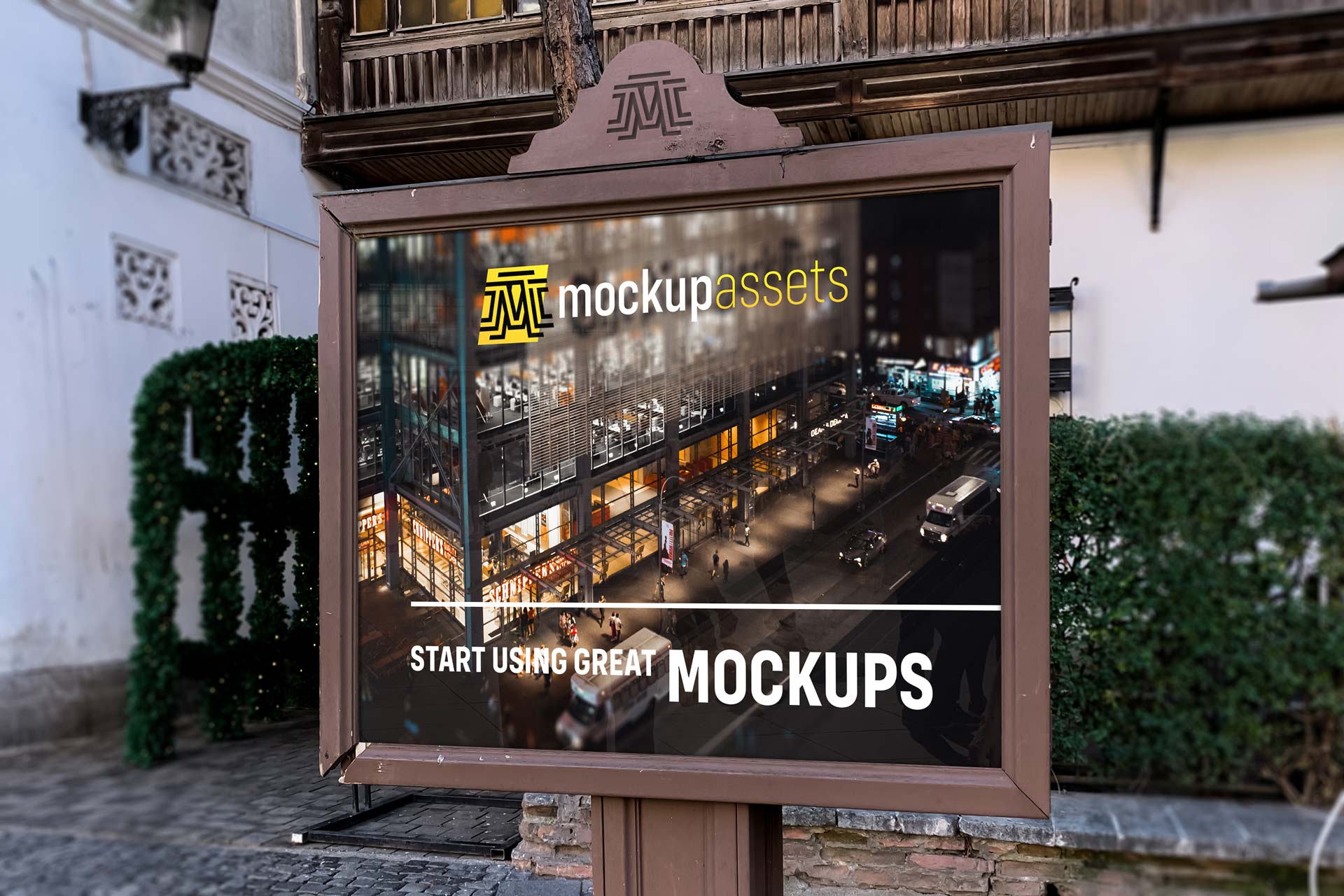 Street Advertisment Mockup in Wood Frame V2