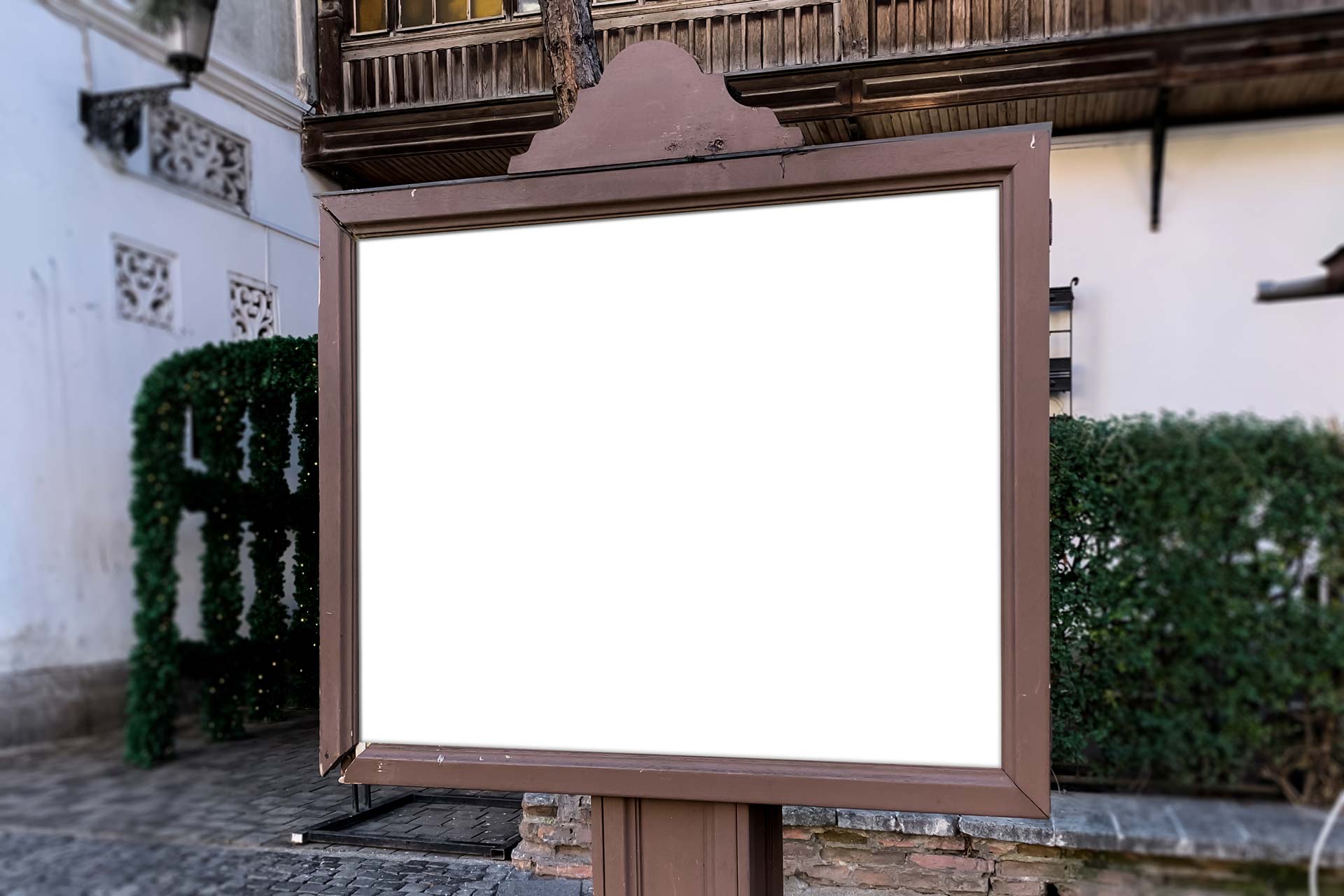 Street-Advertisment-Mockup-in-Wood-Frame-blank