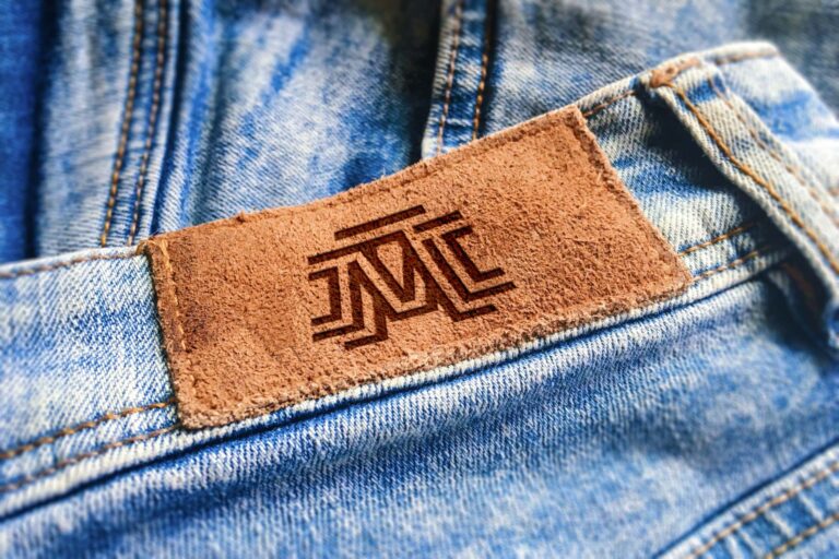 Suede Label Engraved Logo Mockup on Jeans Symbol