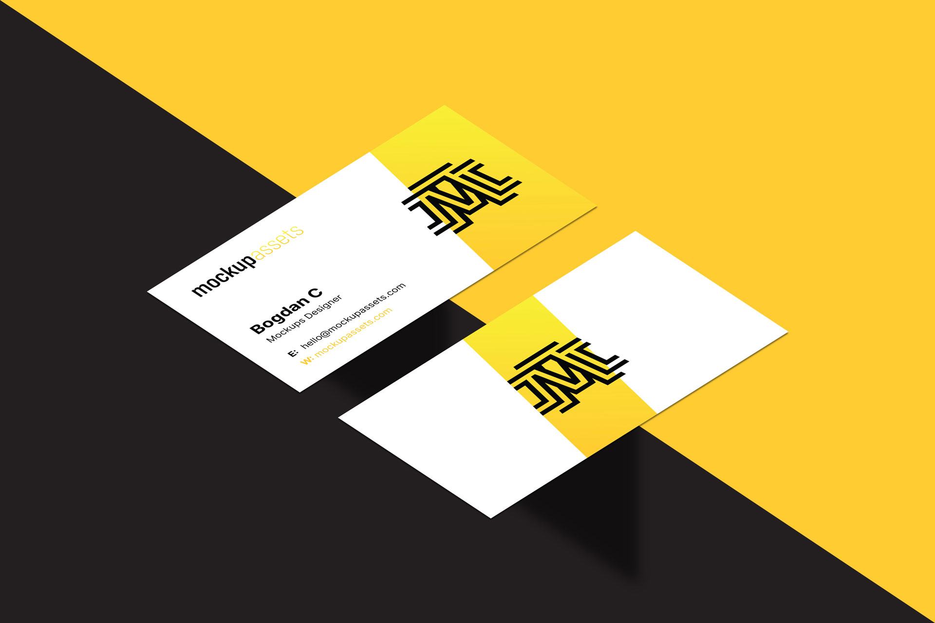 Business Cards Mockup on Two Colors Background - Mockup Assets